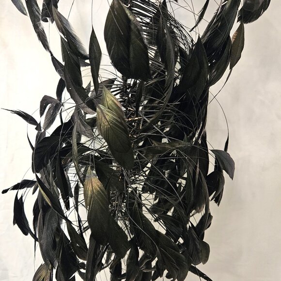 Huge Marlene Dietrich black vintage feather boa stripped coq feathers free ship - Picture 9 of 11